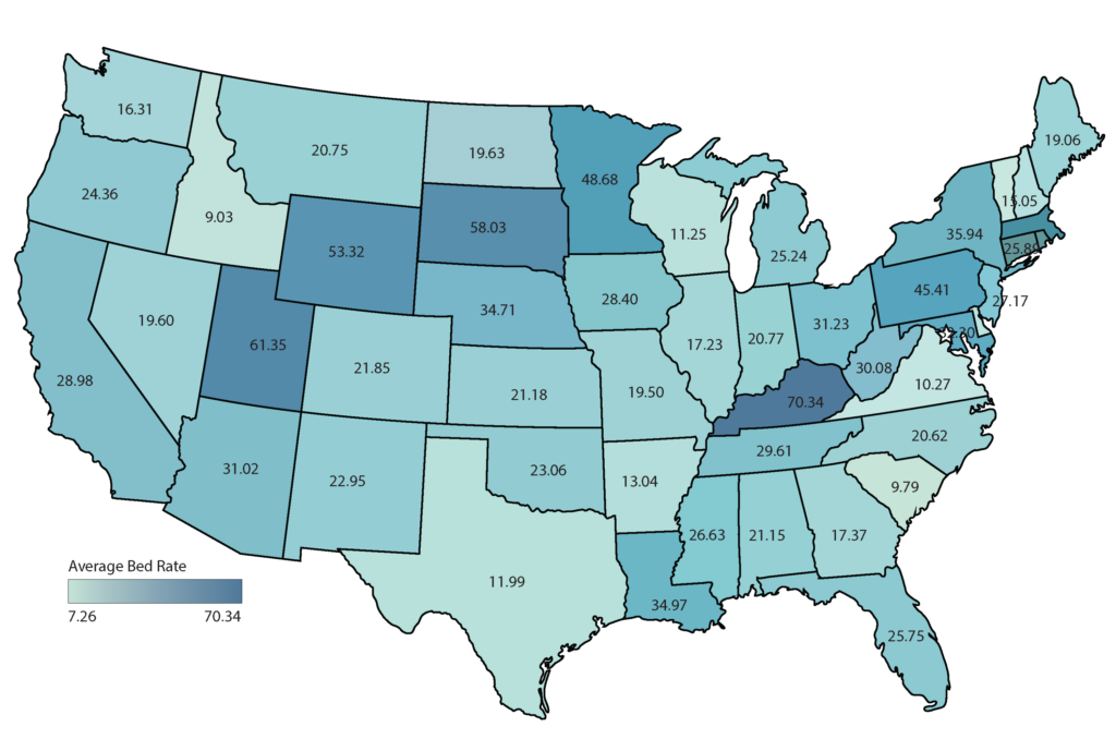 Map of Residential Treatment Beds in the USA